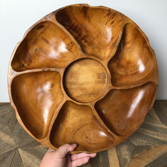 Vintage Teak Wood Lazy Susan Appetizer Tray